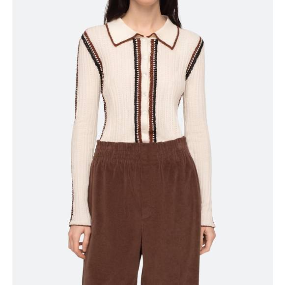 Riva Embroidered Scallop Collar Ribbed Top main image 1